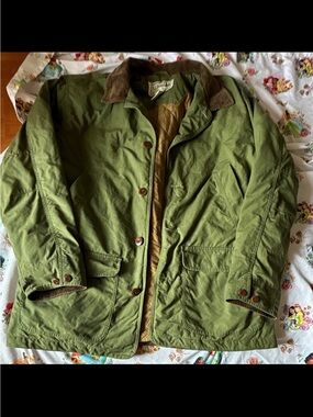 L.L. Bean Olive Green Field Jacket with Brown Corduroy Collar